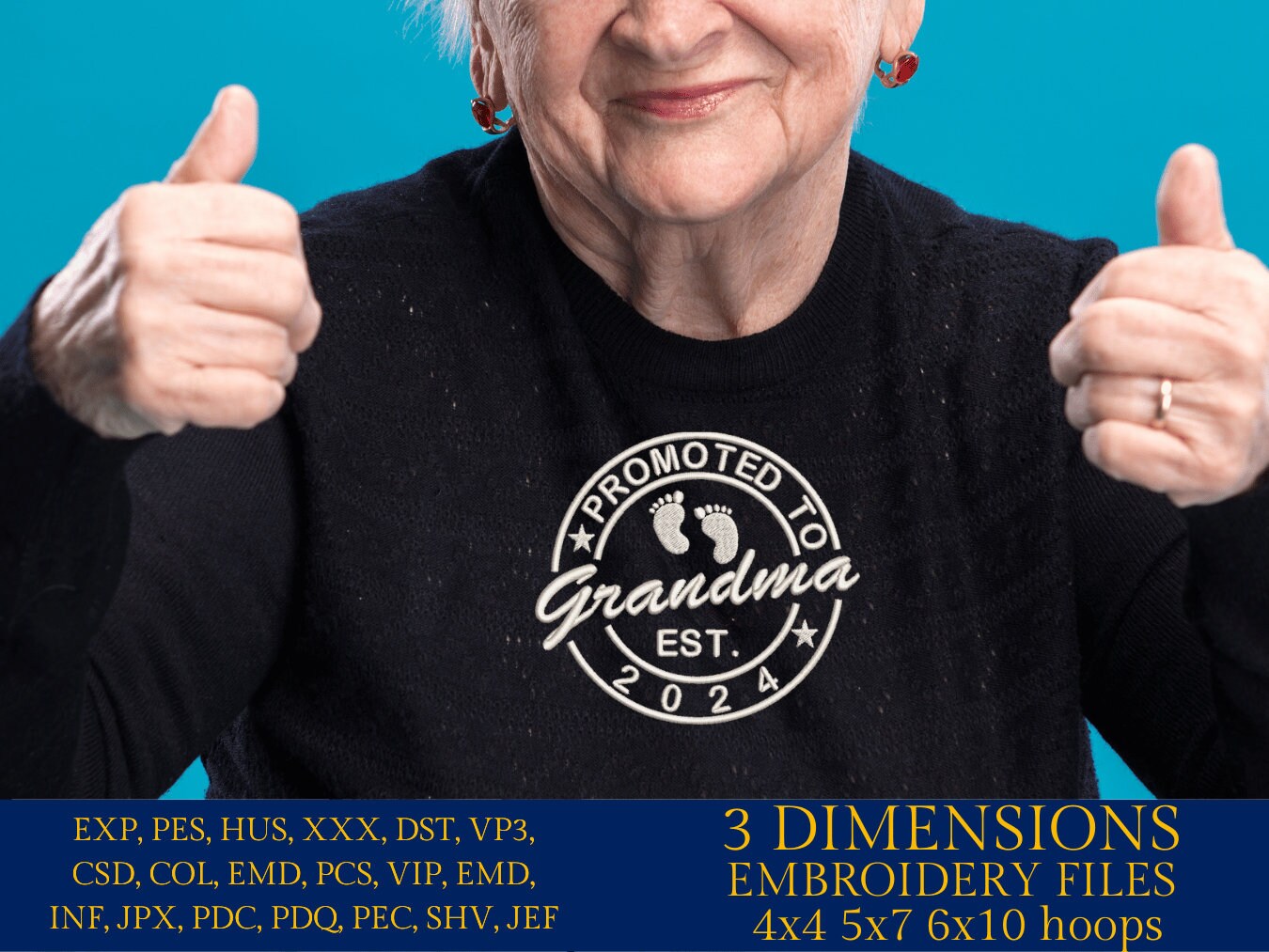 Promoted grandma EST 2024 Embroidery Pattern File in PES, DST, hus & more, Trendy Embroidery, mom life, grand mama Life, xxx