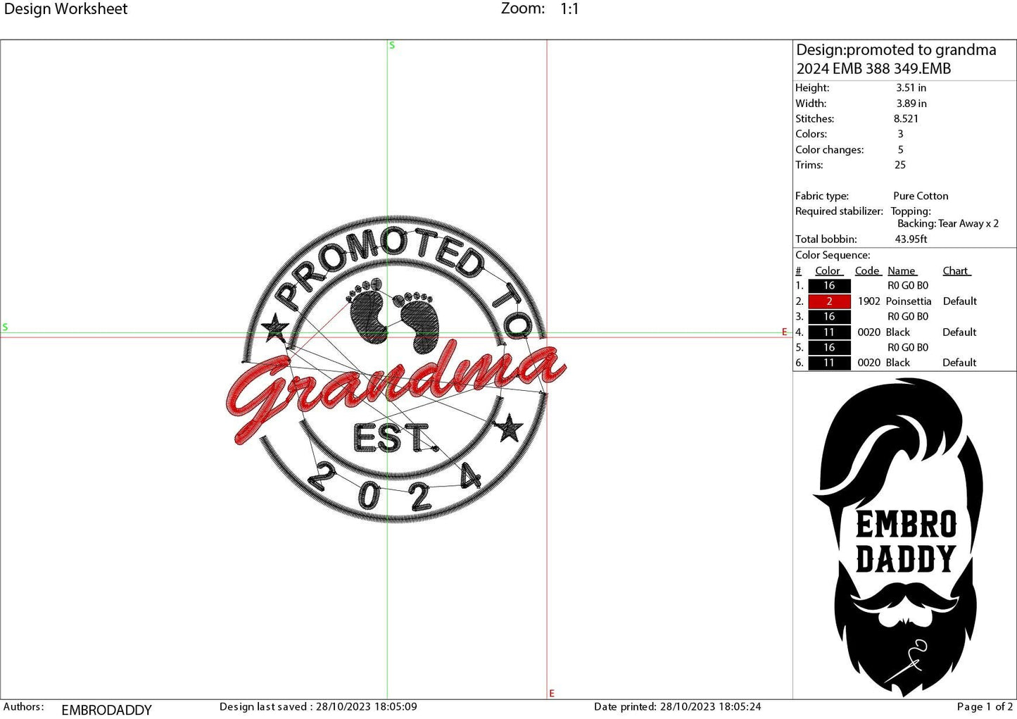 Promoted grandma EST 2024 Embroidery Pattern File in PES, DST, hus & more, Trendy Embroidery, mom life, grand mama Life, xxx