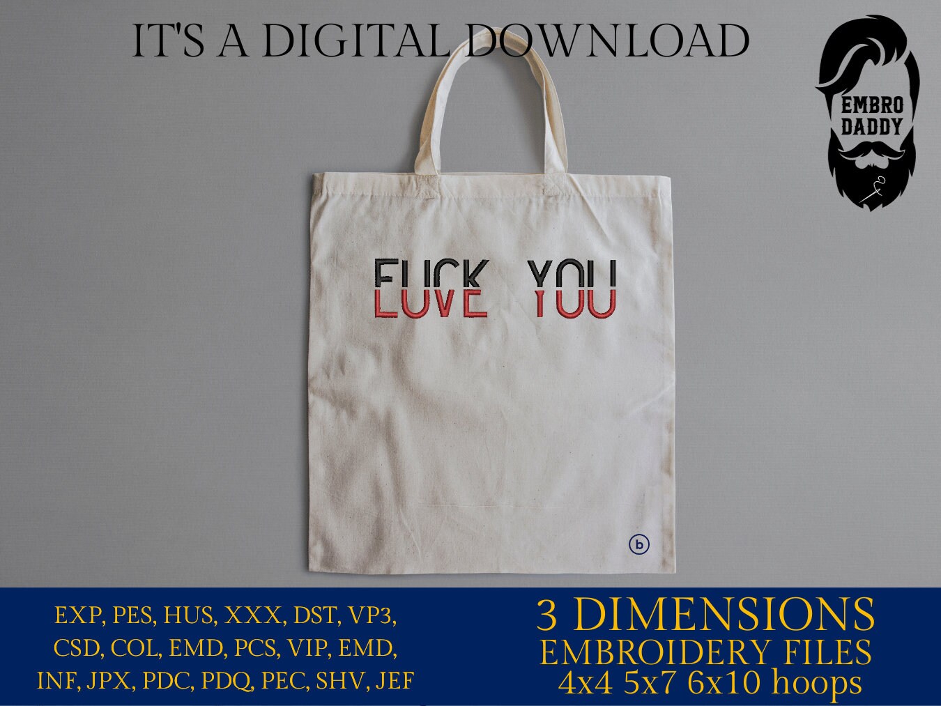 Mature, Machine Embroidery files, f*uck you love you, funny, PES, xxx, hus & more, embroidery files