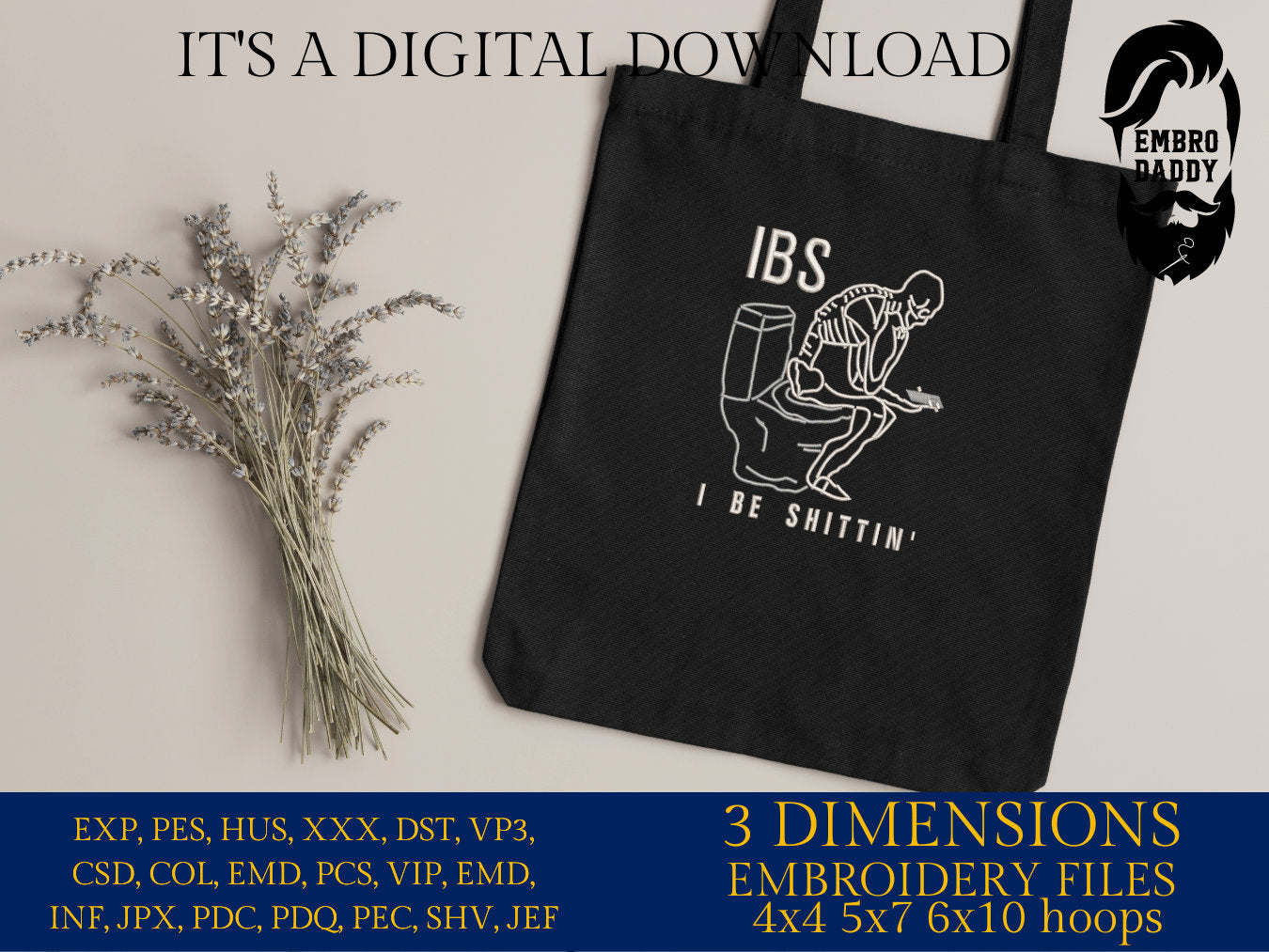 Mature, Machine Embroidery files, IBS I be s**tting, PES, xxx, dst, hus & more